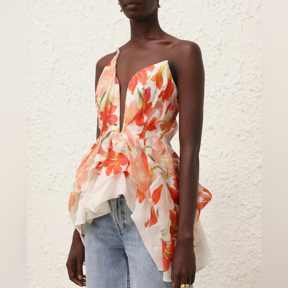 Zimmermann Tranquillity Draped Bodice in Red Lily